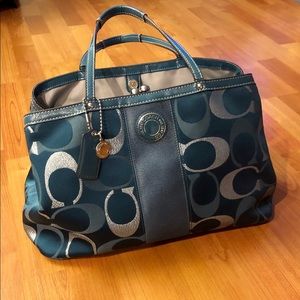 Coach Signature Stripe 3 Color Metallic Carryall